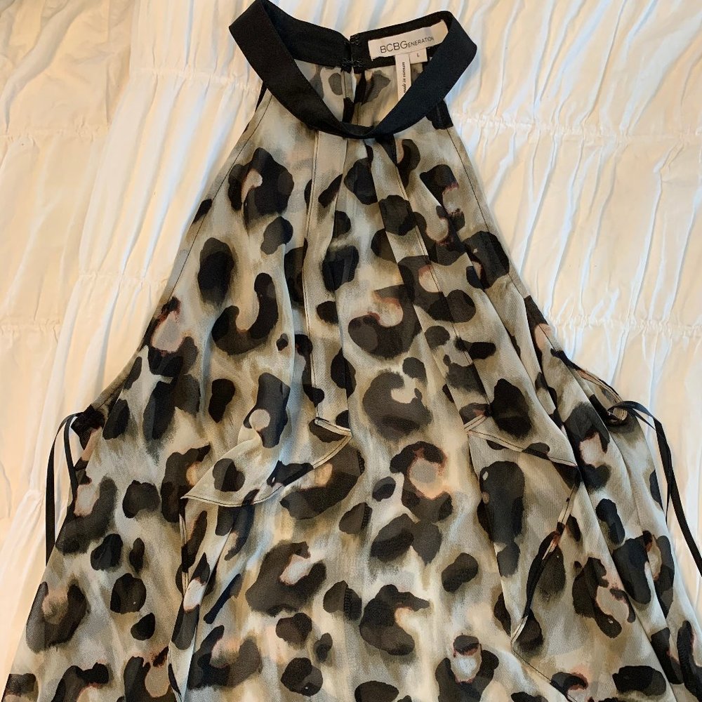 BCBG Chiffon Leopard A-Line Blouse